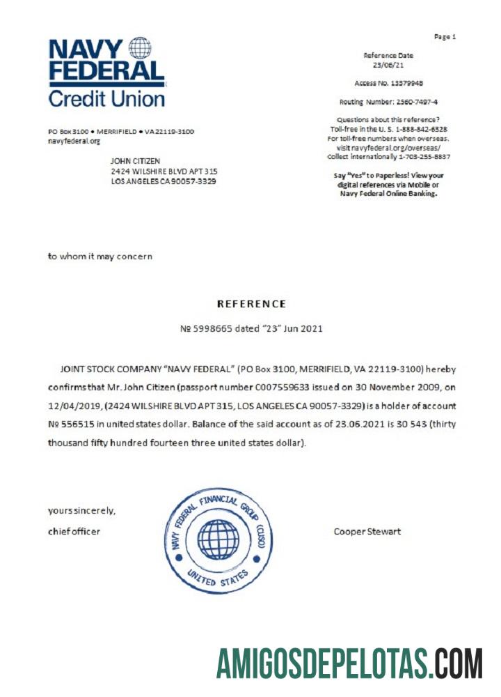 Referência Federal da Marinha dos EUA amostra